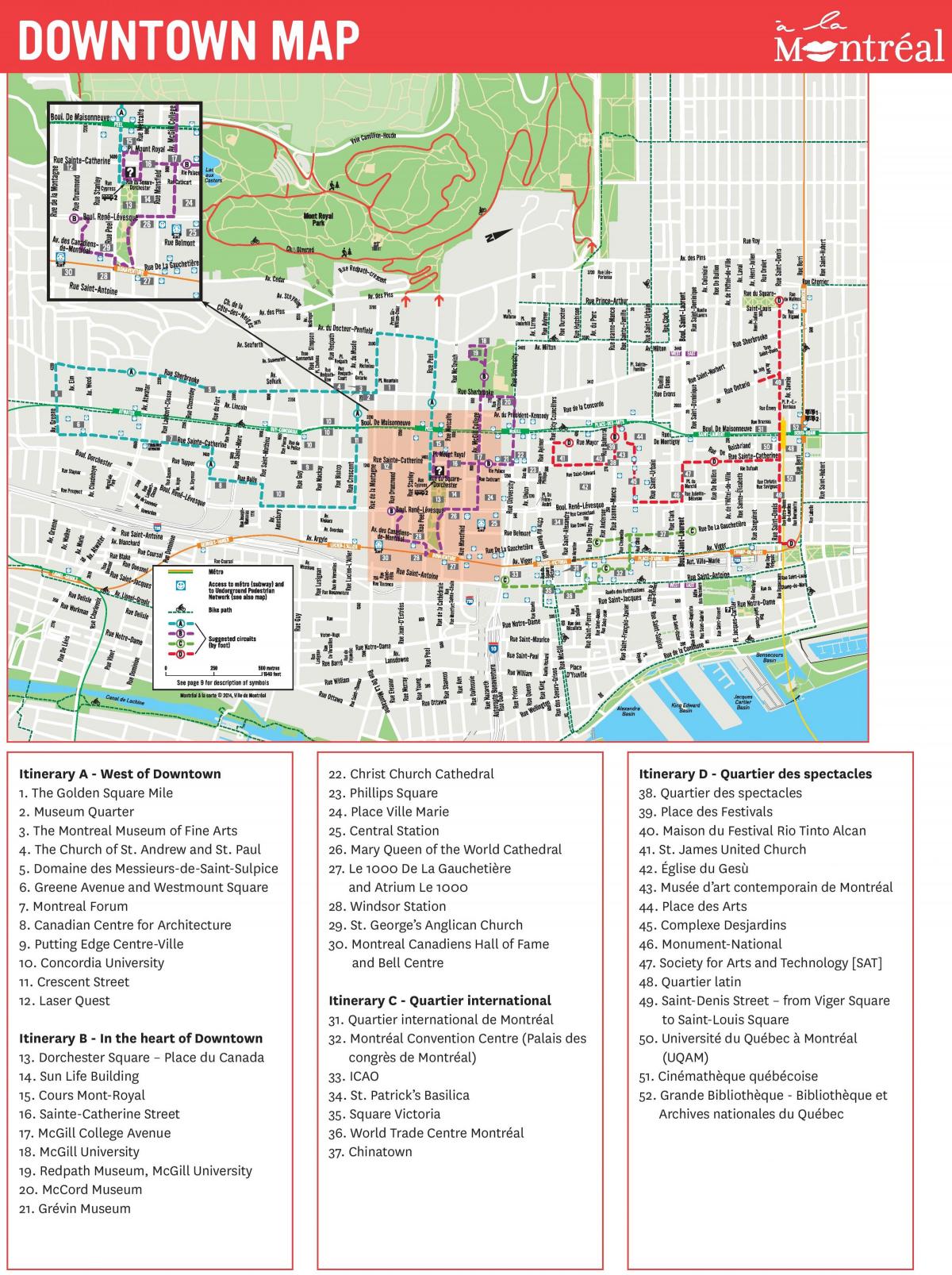 Mappa dei tour a piedi di Montreal